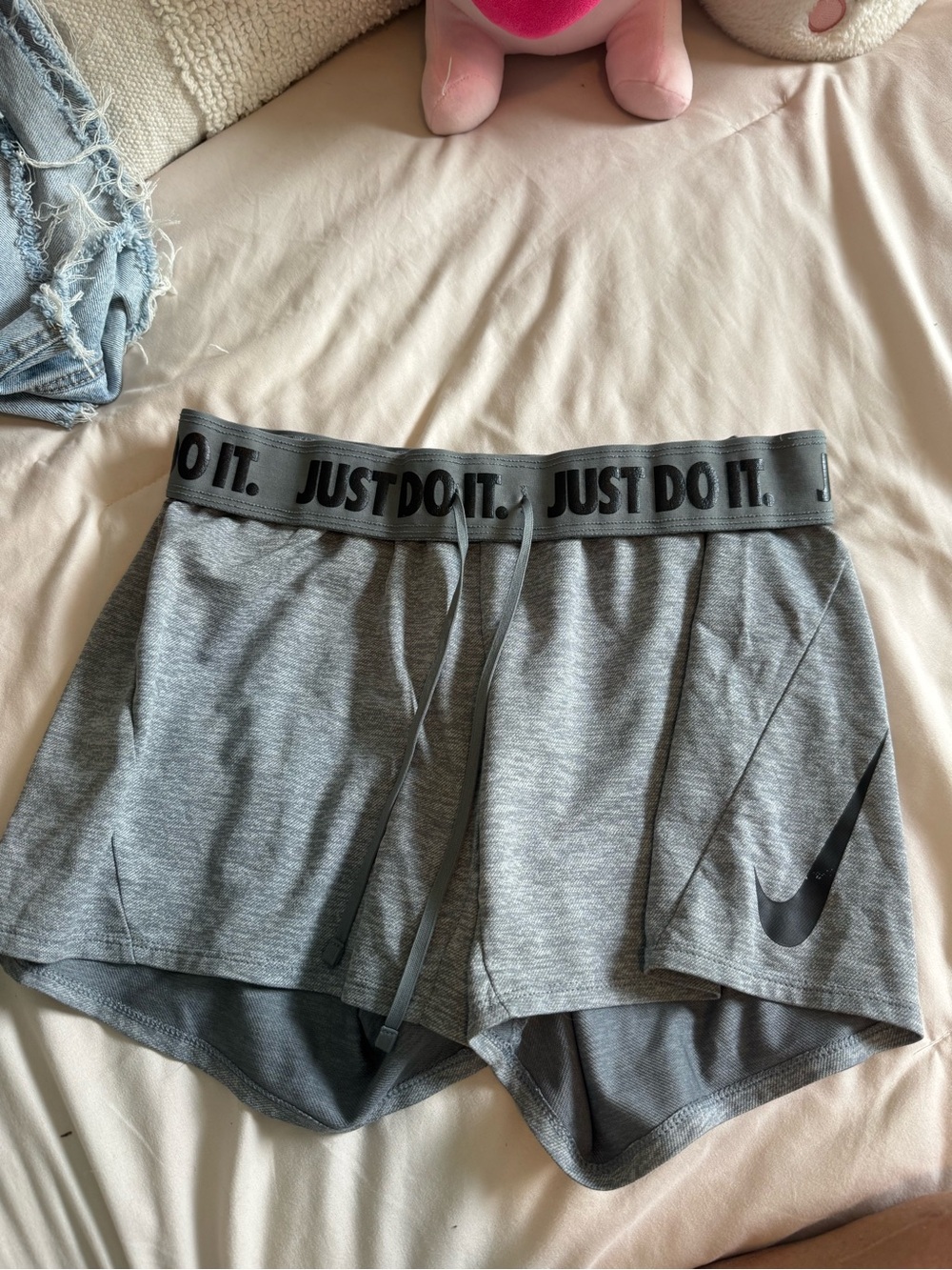 Nike Women's Heather Gray 'Just Do It' Athletic Shorts with Black Swoosh